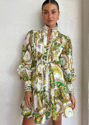 Roiii Women's Floral Print Dress Women Button Up Mini Flowy Bohemian Tunic Short Dresses