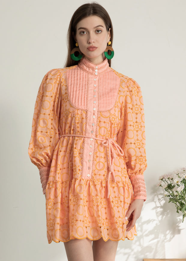 Roiii Women's Floral Print Dress With Belt Button Up Mini Flowy Bohemian Tunic Short Dresses