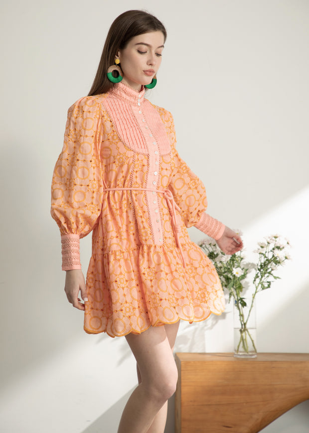 Roiii Women's Floral Print Dress With Belt Button Up Mini Flowy Bohemian Tunic Short Dresses