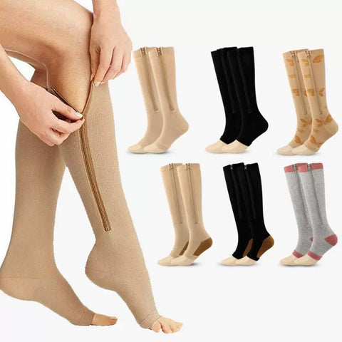 Roiii Zipper Compression Socks 15-20 mmHg Open Toe, Medical Zip Up Compression Stockings for Women and Men - Improves Blood Circulation, Relieves Pain & Swelling
