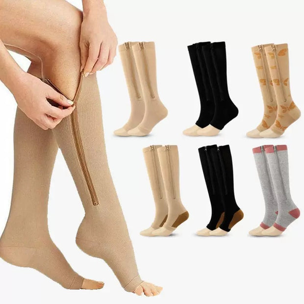 Roiii Zipper Compression Socks 15-20 mmHg Open Toe, Medical Zip Up Compression Stockings for Women and Men - Improves Blood Circulation, Relieves Pain & Swelling