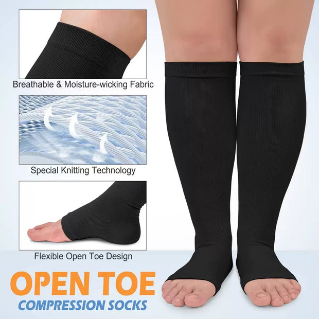 Roiii Zipper Compression Socks 15-20 mmHg Open Toe, Medical Zip Up Compression Stockings for Women and Men - Improves Blood Circulation, Relieves Pain & Swelling