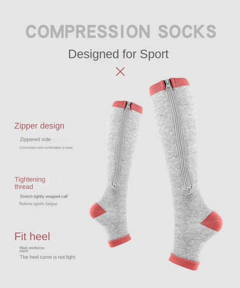 Roiii Zipper Compression Socks 15-20 mmHg Open Toe, Medical Zip Up Compression Stockings for Women and Men - Improves Blood Circulation, Relieves Pain & Swelling