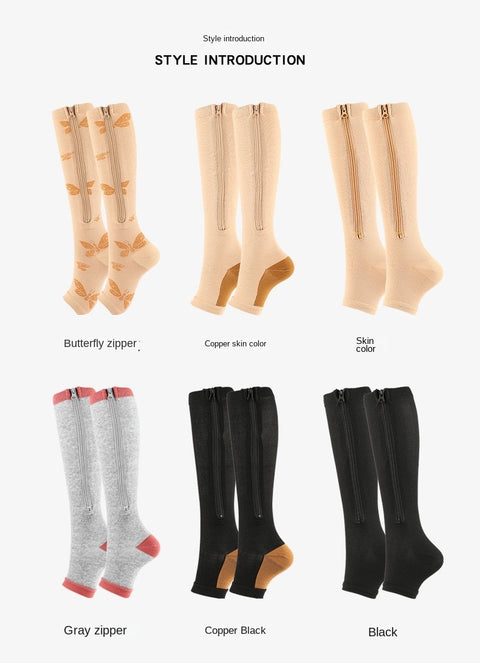 Roiii Zipper Compression Socks 15-20 mmHg Open Toe, Medical Zip Up Compression Stockings for Women and Men - Improves Blood Circulation, Relieves Pain & Swelling