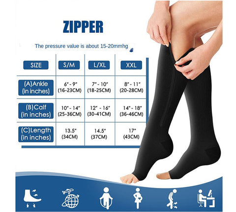 Roiii Zipper Compression Socks 15-20 mmHg Open Toe, Medical Zip Up Compression Stockings for Women and Men - Improves Blood Circulation, Relieves Pain & Swelling