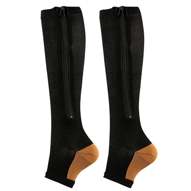 Roiii Zipper Compression Socks 15-20 mmHg Open Toe, Medical Zip Up Compression Stockings for Women and Men - Improves Blood Circulation, Relieves Pain & Swelling