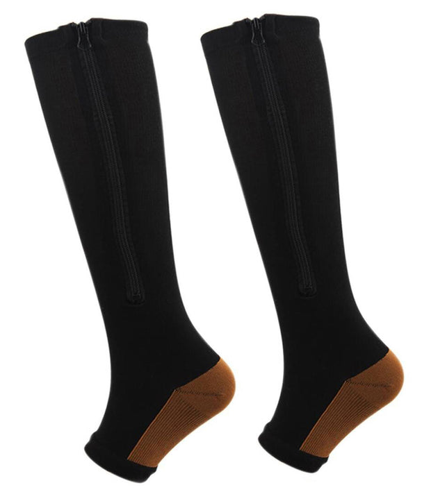 Roiii Zipper Compression Socks 15-20 mmHg Open Toe, Medical Zip Up Compression Stockings for Women and Men - Improves Blood Circulation, Relieves Pain & Swelling