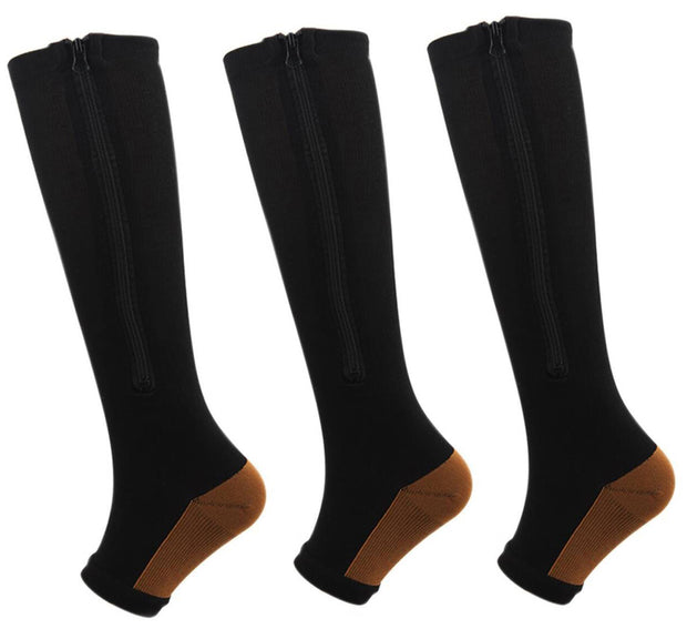 Roiii Zipper Compression Socks 15-20 mmHg Open Toe, Medical Zip Up Compression Stockings for Women and Men - Improves Blood Circulation, Relieves Pain & Swelling