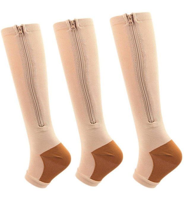 Roiii Zipper Compression Socks 15-20 mmHg Open Toe, Medical Zip Up Compression Stockings for Women and Men - Improves Blood Circulation, Relieves Pain & Swelling