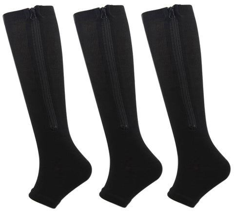 Roiii Zipper Compression Socks 15-20 mmHg Open Toe, Medical Zip Up Compression Stockings for Women and Men - Improves Blood Circulation, Relieves Pain & Swelling