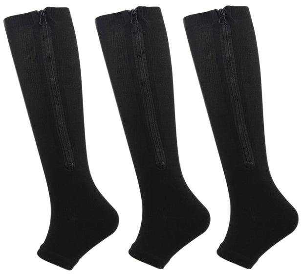Roiii Zipper Compression Socks 15-20 mmHg Open Toe, Medical Zip Up Compression Stockings for Women and Men - Improves Blood Circulation, Relieves Pain & Swelling