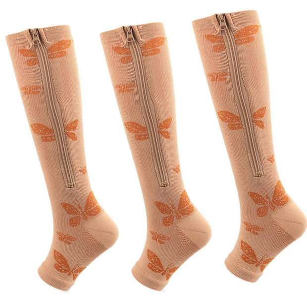 Roiii Zipper Compression Socks 15-20 mmHg Open Toe, Medical Zip Up Compression Stockings for Women and Men - Improves Blood Circulation, Relieves Pain & Swelling