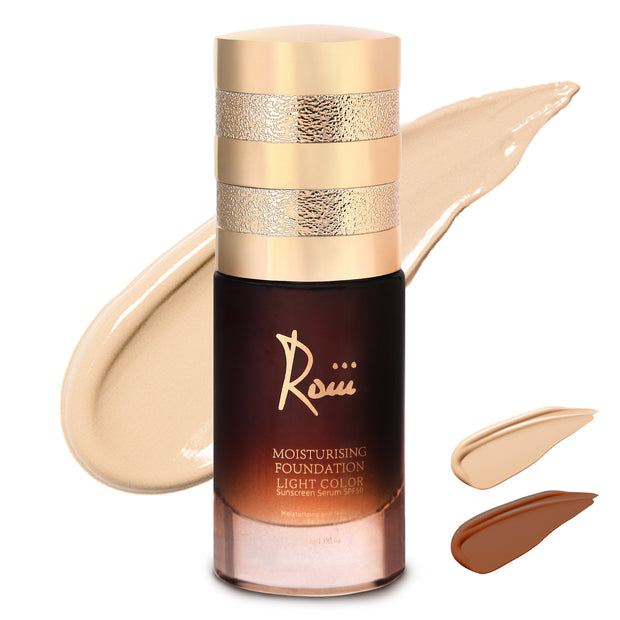 Roiii Lightweight SPF 50 Liquid Foundation - Full Coverage Sunscreen Makeup, Oil-Free & Long Lasting, Hydrating with Hyaluronic Acid for All Skin Types for Gym, Sports, Dancing