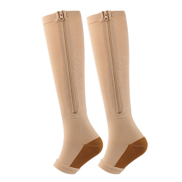 Roiii Zipper Compression Socks 15-20 mmHg Open Toe, Medical Zip Up Compression Stockings for Women and Men - Improves Blood Circulation, Relieves Pain & Swelling