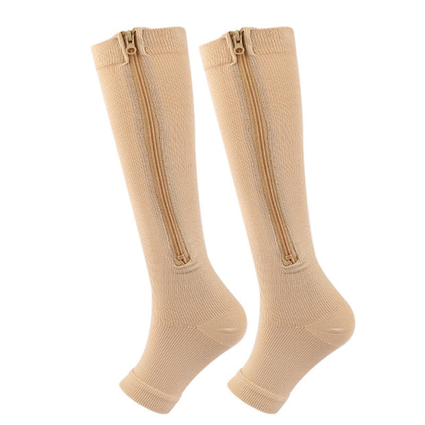 Roiii Zipper Compression Socks 15-20 mmHg Open Toe, Medical Zip Up Compression Stockings for Women and Men - Improves Blood Circulation, Relieves Pain & Swelling
