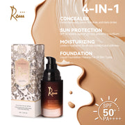 Roiii Lightweight SPF 50 Liquid Foundation - Full Coverage Sunscreen Makeup, Oil-Free & Long Lasting, Hydrating with Hyaluronic Acid for All Skin Types for Gym, Sports, Dancing