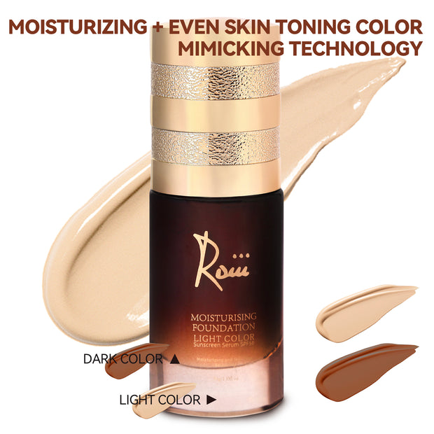 Roiii Lightweight SPF 50 Liquid Foundation - Full Coverage Sunscreen Makeup, Oil-Free & Long Lasting, Hydrating with Hyaluronic Acid for All Skin Types for Gym, Sports, Dancing