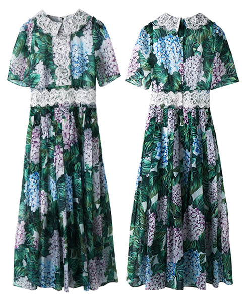 Roiii Spring Womens Elegant Dress Multicolor Short Sleeve A Line Floral Print Boho Dress Lace Chiffon Summer Beach Dresses