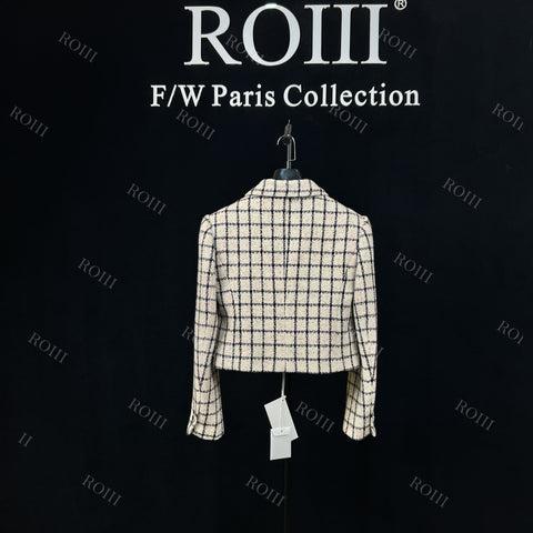 Roiii Lady Tweed Inlaid Plaid Check Blazer Jacket Multicolored Y221020