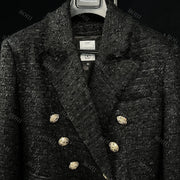 Roiii Womens Double Breasted Plaid Tweed Blazers-Black Y221030