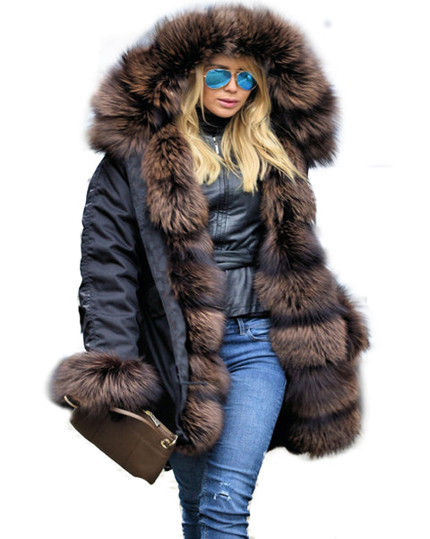 Women Plu Size  Warm Overwear Faux Fur Black Winter Jacket
