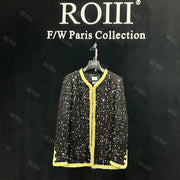 Roiii Women's Tweed Sequin Inlaid Plaid Long Sleeved Blazer Coat Y221019