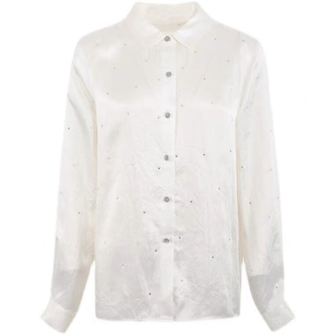 Roiii Womens Casual White Long Sleeve Shirt Tops M1205