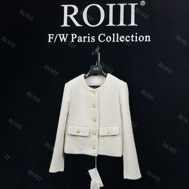 Roiii Women's Vintage Tweed Outwear Slim Fit Blazer Beige Y221015