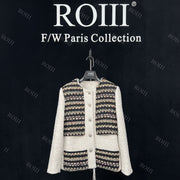 Roiiii Women's Pathwork Sequins Tweed Slim Blazer Jacket Outwear Y221129