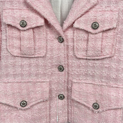 Roiii Women's Pink Inlaid Tweed Jacket Blazer Y221016
