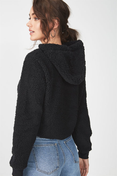 Roiii  Thickened  warm Teddy velvet sweater cardigan coat black color