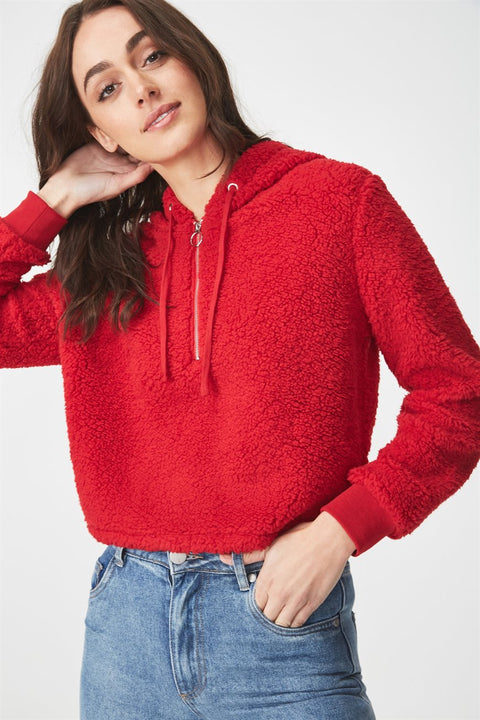 Roiii Thickened warm Teddy velvet sweater cardigan coat red color