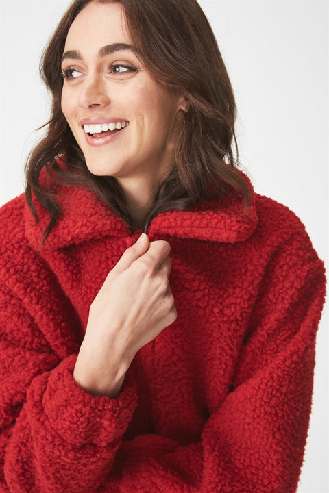 ROIII Winter short Teddy velvet sweater padded warm cardigan coat red color