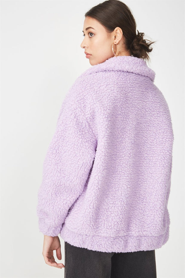 ROIII Winter fashion short Teddy velvet sweater padded warm cardigan coat purple color