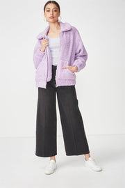 ROIII Winter short Teddy velvet sweater padded warm cardigan coat purple color