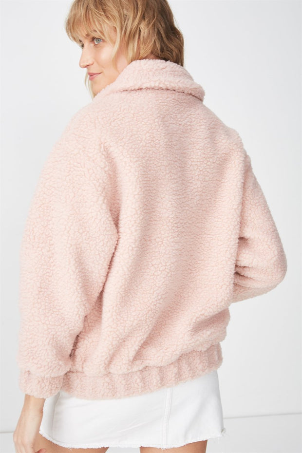 ROIII Winter short Teddy velvet sweater padded warm cardigan coat pink color