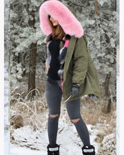 Roiii Thickened Warm Pink Faux Fur  Warm Parka Fashion Women Big Hooded Top Winter Jacket Coat  Overcoat US SIZE S- L XL XXL 3XL