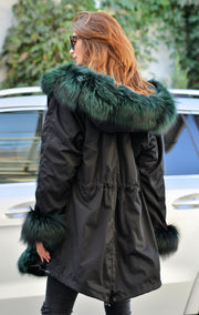 Roiii Thickened Warm Peacock Green Faux Fur Thicken Warm Parka Casual Fashion Women Hooded Long Winter Jacket Coat Overcoat