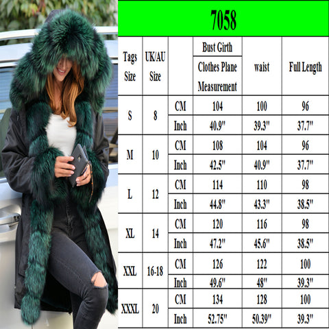 Roiii Thickened Warm Peacock Green Faux Fur Thicken Warm Parka Casual Fashion Women Hooded Long Winter Jacket Coat Overcoat