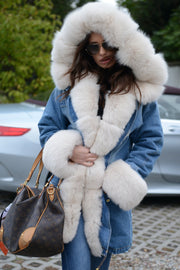 Roiii Women Button Cowboy Faux Fur Collar Winter Warm Long Sleeve Pockets Plu Size Jacket Coat