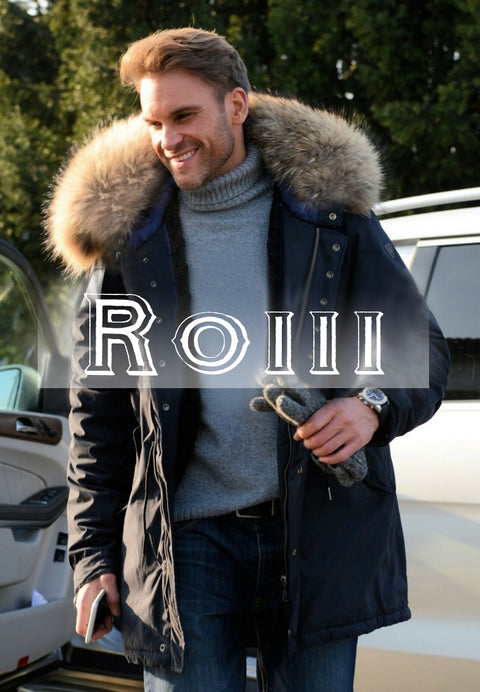 Roiii Mens Winter Warm Thick Brown Faux Fur Slim Trench Coat Long Jacket