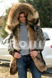 Roiii Men's Casual Faux Fur Hood Thicken Winter Coat Lightweight Snow Jacket Parka