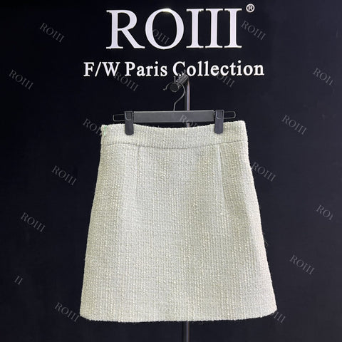 Roiii Womens Elegant Tweed Mini Dress Midi Skirt Q5005