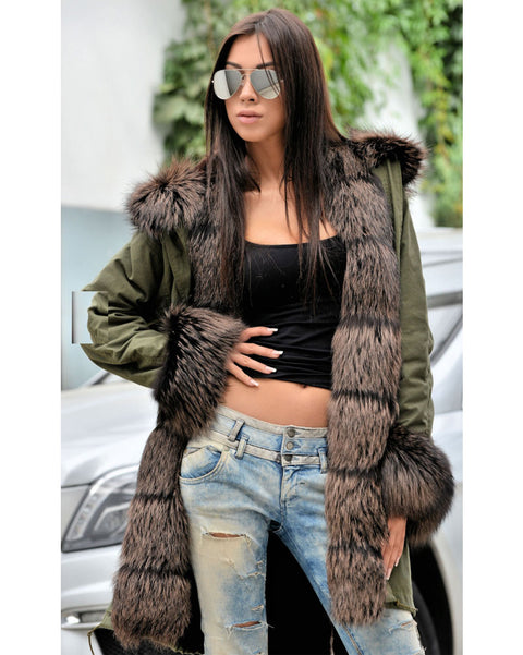 Women Plu Size  Warm Overwear Faux Fur Black Winter Jacket