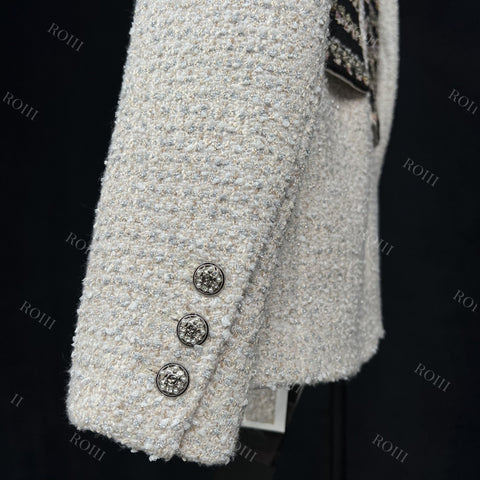 Roiiii Women's Pathwork Sequins Tweed Slim Blazer Jacket Outwear Y221129
