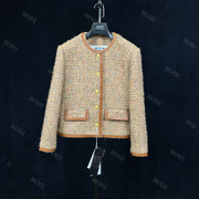 Roiii Women's Patchwork Tweed Blazer Retro Short Jacket Brown Y221018