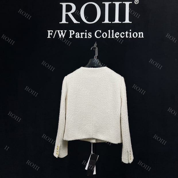 Roiii Women's Vintage Tweed Outwear Slim Fit Blazer Beige Y221015