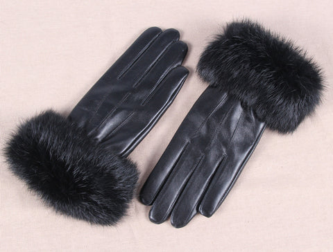 Roiii Faux Fur Women Winter Fleece Leather Glove