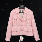 Roiii Women's Pink Inlaid Tweed Jacket Blazer Y221016