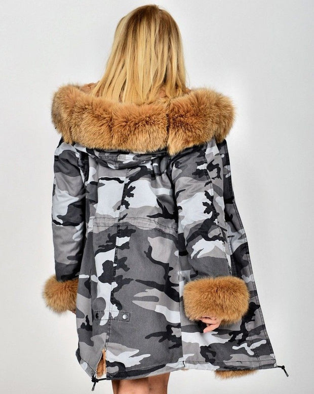 Roiii Thickened Warm Brown camouflage Faux Fur Fashion Warm Parka Women Hooded Long Winter Jacket Coat Overcoat Size S-M XL 3XL